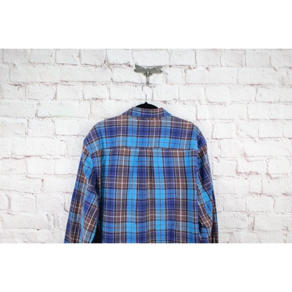 LL Bean Blue Cotton Scotch Plaid Flannel Traditional Fit Shirt Size L - Picture 6 of 9